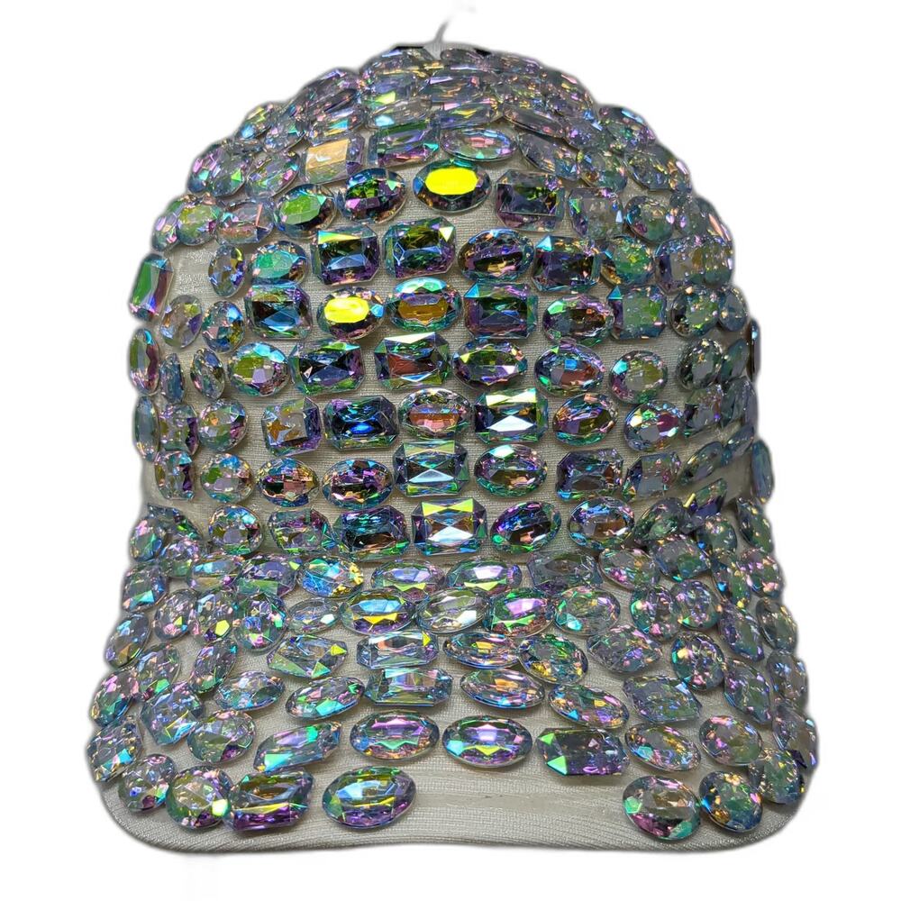 Jane & Berry Snapback Hat White One Size Rhinestone Gemstone Encrusted Bling
